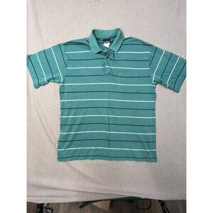 Puritan Men's Large Teal Striped Short Sleeve Casual Polo Shirt USED